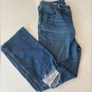 Good American Good Curve Straight Jeans Distressed Med Wash Sz 14